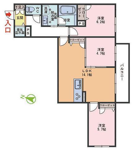 グランフェール結生(3LDK/1階)の間取り写真