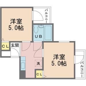 六龍苑岡町(2K/2階)の間取り写真
