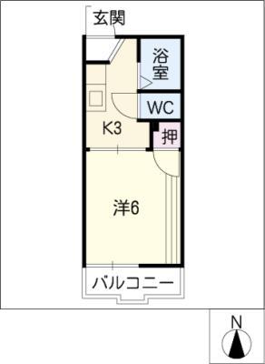 グリンピアB(1K/1階)の間取り写真