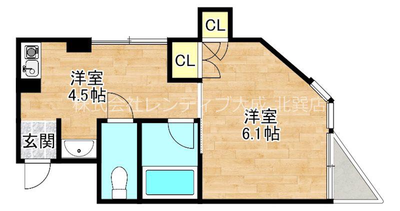 シティハイツ新今里(1DK/6階)の間取り写真
