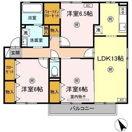 リンデンバウム C(3LDK/2階)の間取り写真