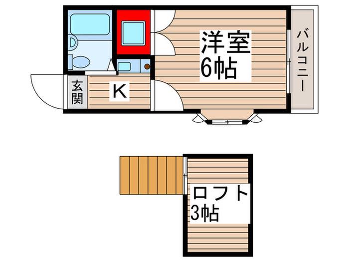 レインボーハウス(1K/1階)の間取り写真