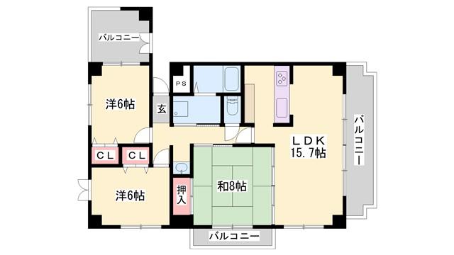 コーポ堂の前(3LDK/1階)の間取り写真