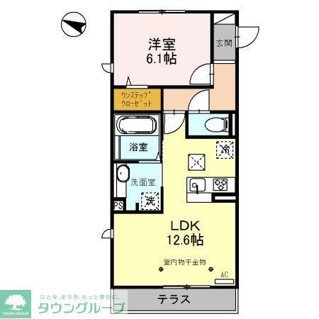 ロイジェントパークスレイクタウンD(1LDK/1階)の間取り写真