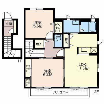 コンフォート・ヴィラ(2LDK/2階)の間取り写真