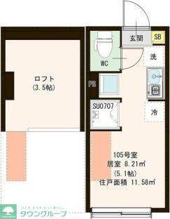 PARK TERRACE 富士見台(ワンルーム/1階)の間取り写真