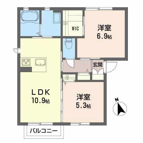 シャーメゾン東中田A(2LDK/2階)の間取り写真