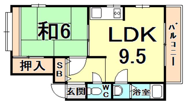 インペリアル甲子園(1LDK/3階)の間取り写真