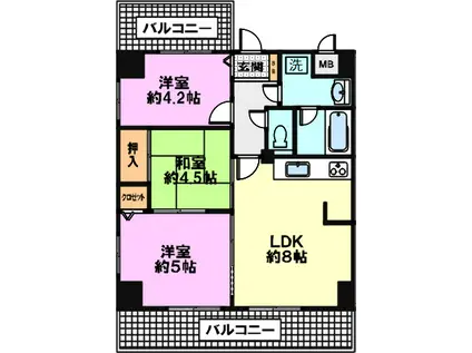 ローレル春日野道(3LDK/4階)の間取り写真