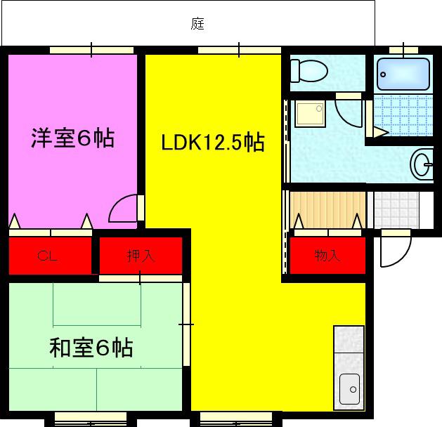 田中ハイツB棟(2LDK/1階)の間取り写真