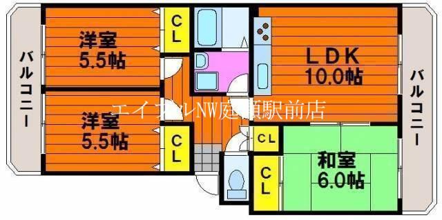 ドミール福島B(3LDK/2階)の間取り写真