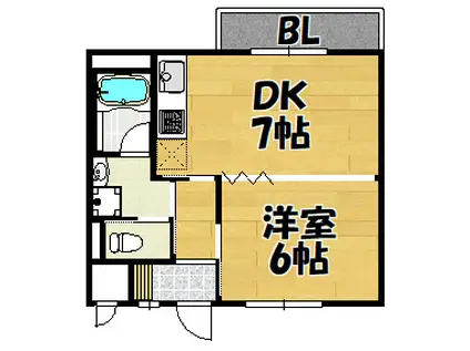 宏和マンション1号棟(1DK/3階)の間取り写真