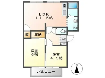 グランデール八坂(2LDK/1階)の間取り写真