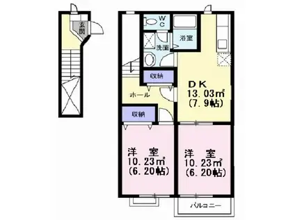 アンソレーユ大喜多 I(2DK/2階)の間取り写真