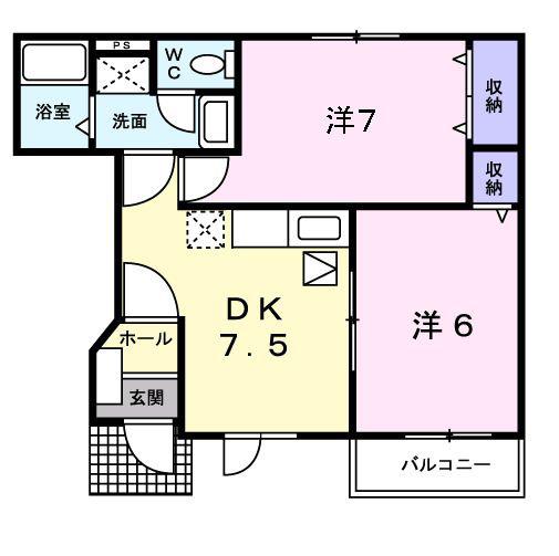 エレガンシアII(2DK/1階)の間取り写真
