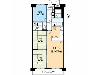 パル明石魚住スカイマンション(3LDK/4階)の間取り写真