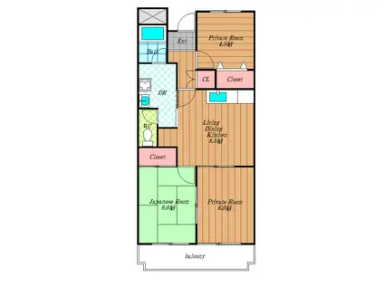 メゾン大北(3LDK/4階)の間取り写真