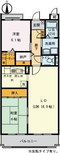 ガーデンハイツ大坂上(2LDK/1階)の間取り写真
