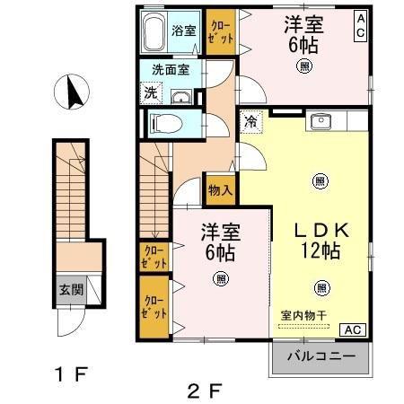 ファミリエB棟(2LDK/2階)の間取り写真