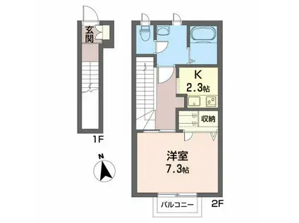 シャーメゾンうのすまい G(1K/2階)の間取り写真