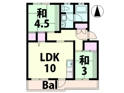 辻ハイツⅠ(2LDK/1階)の間取り写真