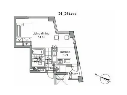 レジディアタワー乃木坂(ワンルーム/8階)の間取り写真
