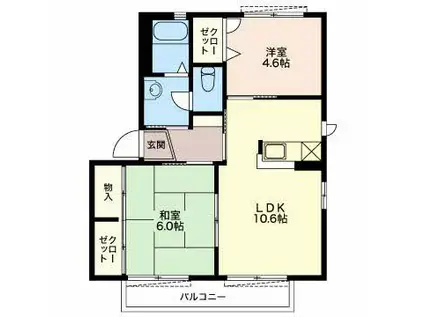 シダーSグランデB棟(2LDK/2階)の間取り写真