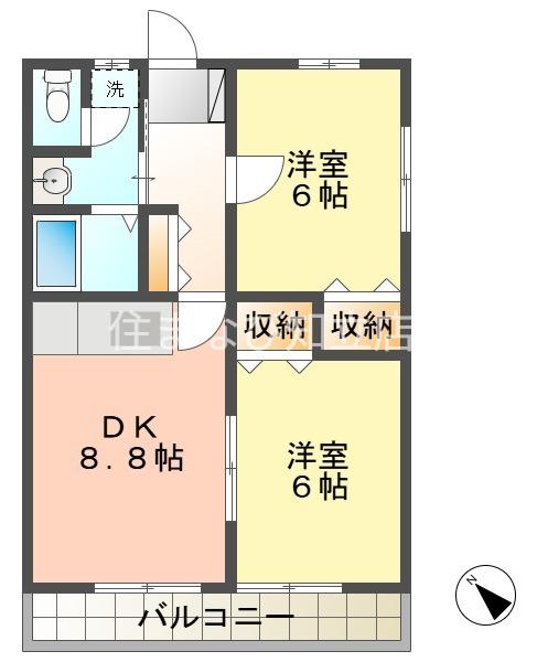 ハイツT&K(2DK/2階)の間取り写真