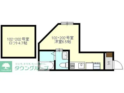 ベイフラット南太田(ワンルーム/2階)の間取り写真