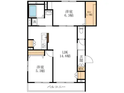 グレースハイツ(2LDK/2階)の間取り写真