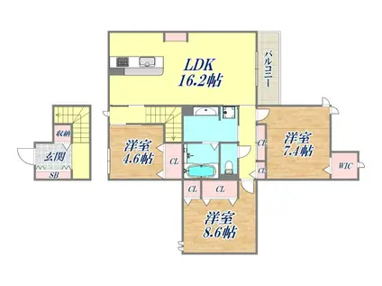 D-ROOM中州(3LDK/2階)の間取り写真