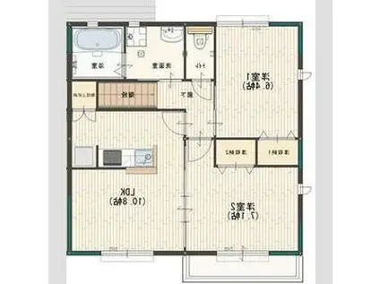 カーサ・デルソ―レKHK A棟(2LDK/2階)の間取り写真