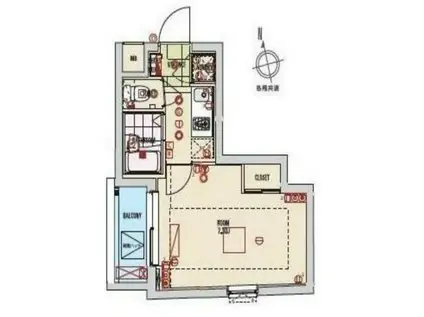 ビバリーホームズ五反田(1K/2階)の間取り写真