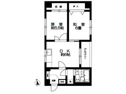 第6芙蓉ハイツ(2DK/1階)の間取り写真