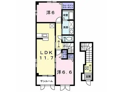 イヴェールII(2LDK/2階)の間取り写真