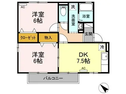 プリシェールC棟(2DK/2階)の間取り写真