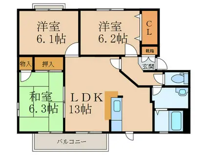 コーポランド津田新町 C棟(3LDK/2階)の間取り写真