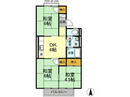 布津原ハイツC(1LDK/2階)の間取り写真