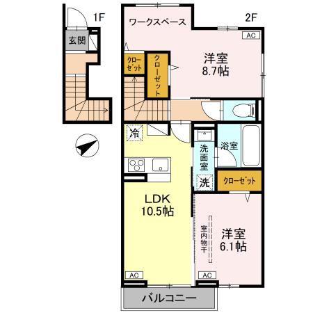 WISTERIA III(2LDK/2階)の間取り写真