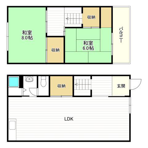 針中野2丁目住居(2LDK/2階)の間取り写真