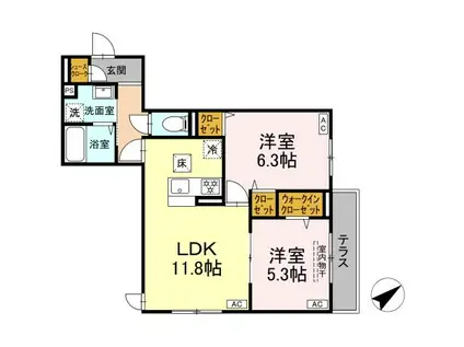 ディー パイナ 井土ケ谷中町(2LDK/1階)の間取り写真
