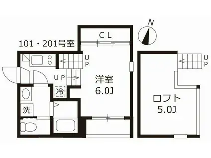 ハーモニーテラス伝馬町(1K/1階)の間取り写真