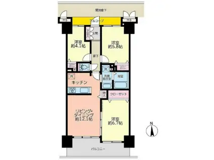 サーパス本厚木(3LDK/8階)の間取り写真