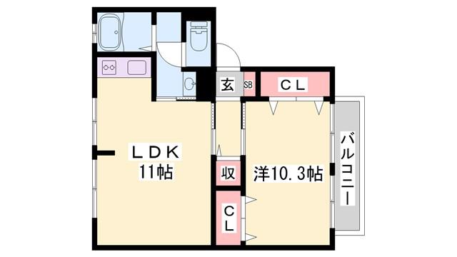 サンライフ雅B棟(1LDK/1階)の間取り写真