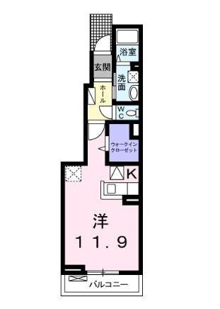 シャトー花ずいA(ワンルーム/1階)の間取り写真