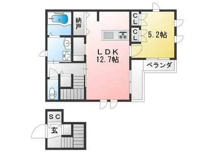 HAFFNER(1LDK/2階)の間取り写真