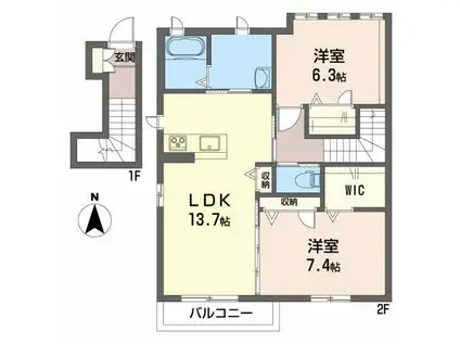 アルカ・フトーラII A棟(2LDK/2階)の間取り写真