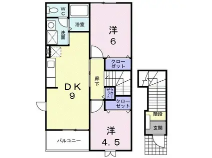 ヴィラ・ミレニアムA(2DK/2階)の間取り写真