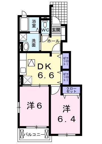 ウエスト ウッド(2DK/1階)の間取り写真