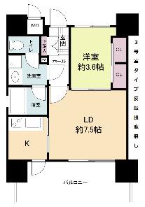 リアンシエルブルー東公園(2K/13階)の間取り写真